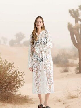 Anthropologie NVLT Lace Maxi Shirt Dress Cover Up